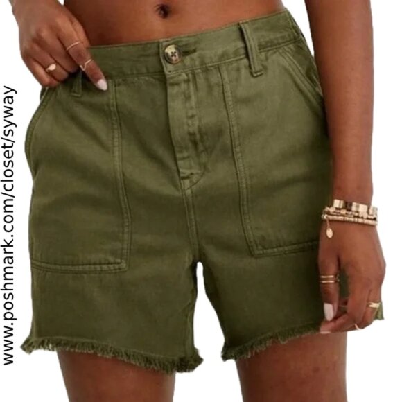Aerie Lyocell Linen Fringe Hem Utility Workwear Shorts - Picture 1 of 11